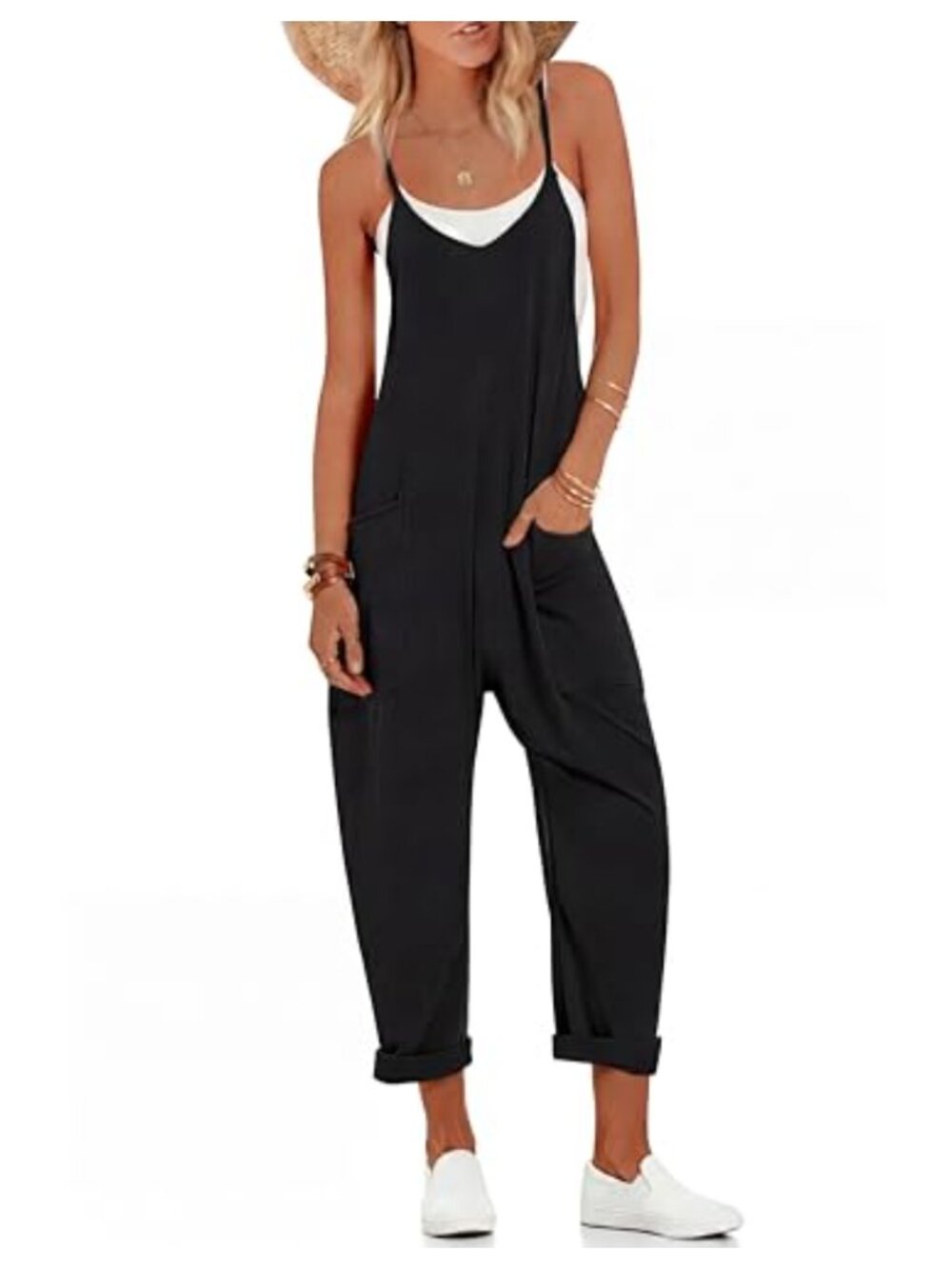 Ekouaer Womens Sleeveless Jumpsuit Loose Fit Overalls with Pockets